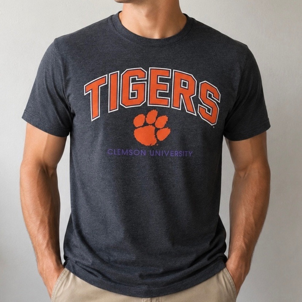Clemson University Tigers Medium Graphic T-Shirt Orange Paw Logo Gray Gameday